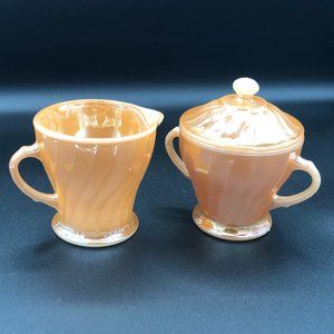 Anchor Hocking Fire King dinnerware cream and sugar set Peach